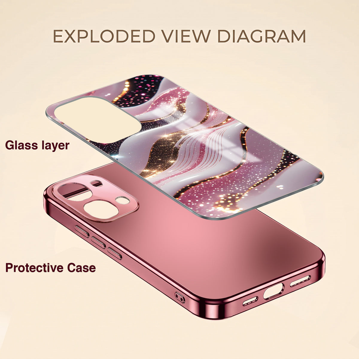 Vivo T5x 5G Midnight Pearl Wave Pink Electroplated Glass Phone Back Case