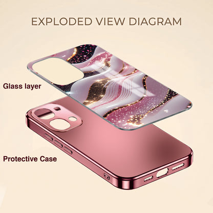 Vivo T5x 5G Midnight Pearl Wave Pink Electroplated Glass Phone Back Case