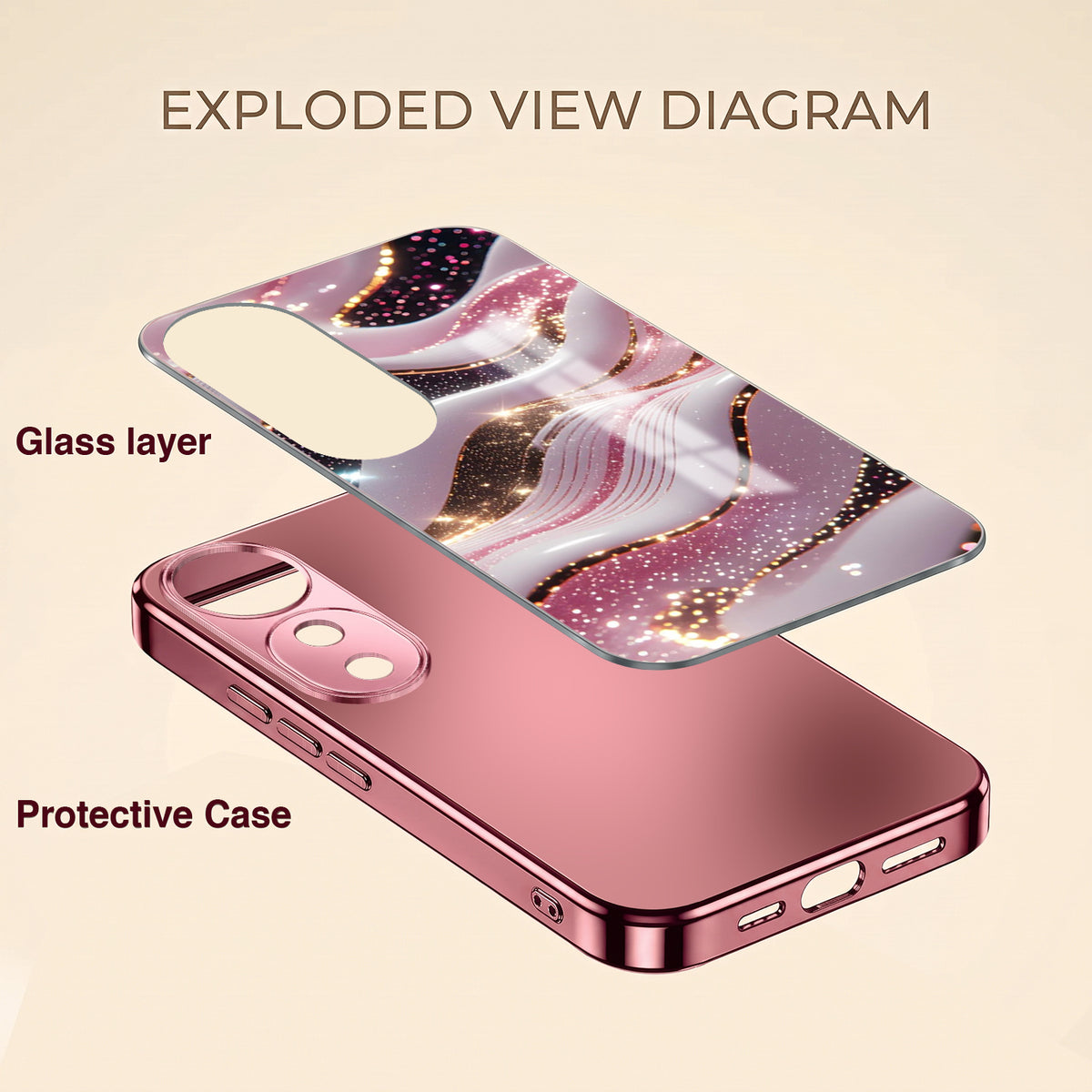 Vivo V40 Pro 5G Midnight Pearl Wave Pink Electroplated Glass Phone Back Case