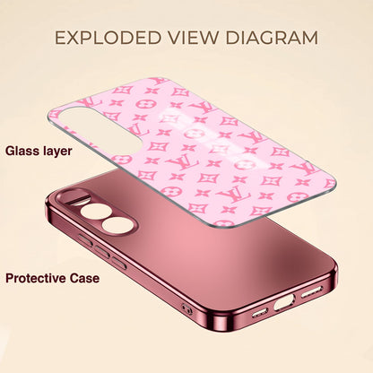 Vivo V70 FE 5G Luxury Monogram Pink Electroplated Glass Phone Back Case