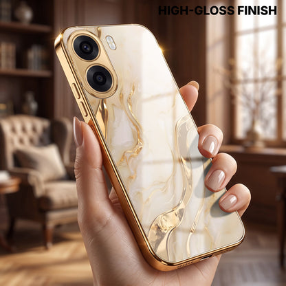 Oppo K14x 5G Marvel Texture Gold Electroplated Glass Phone Back Case