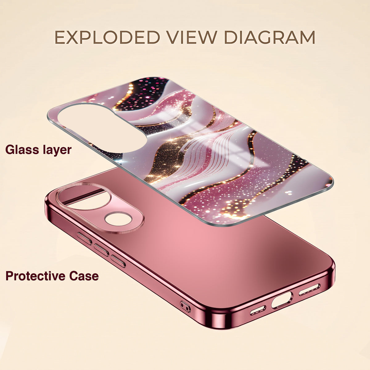 Vivo V50 5G Midnight Pearl Wave Pink Electroplated Glass Phone Back Case