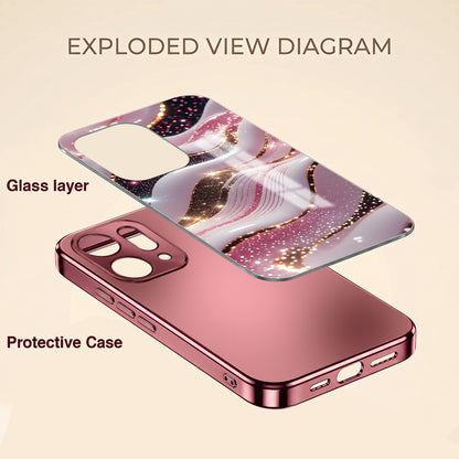 Oppo Reno 14 5G Midnight Pearl Wave Pink Electroplated Glass Phone Back Case