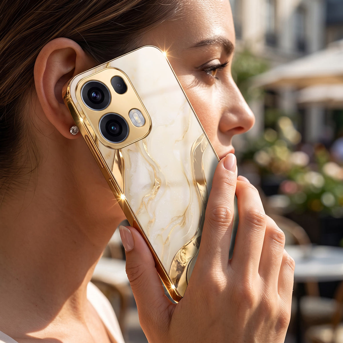 Oppo Reno 13 Pro 5G Marvel Texture Gold Electroplated Glass Phone Back Case