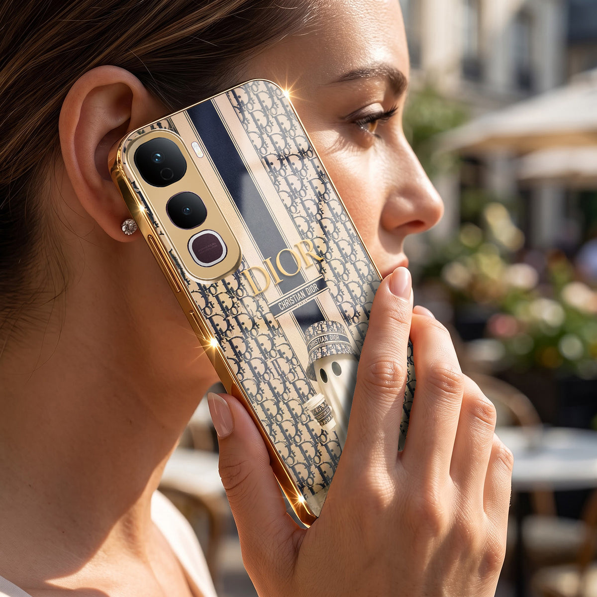 Vivo Y400 Pro 5G Luxury Dior Gold Electroplated Glass Phone Back Case
