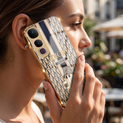 Vivo Y400 Pro 5G Luxury Dior Gold Electroplated Glass Phone Back Case