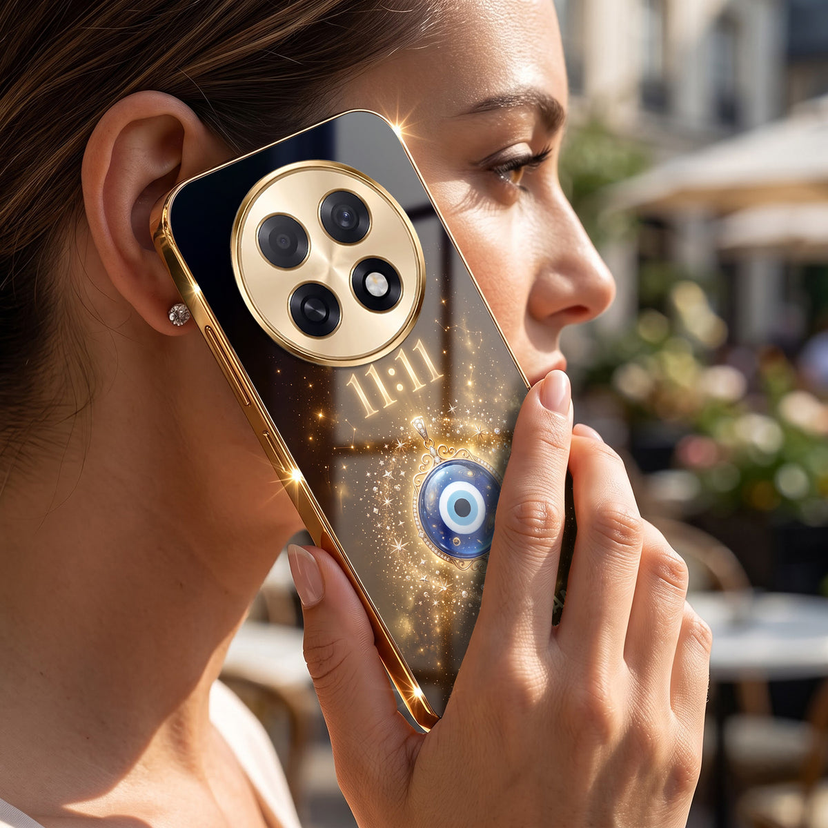 Oppo F31 Pro+ 5G God’s Plan Evil Eye Gold Electroplated Glass Phone Back Case