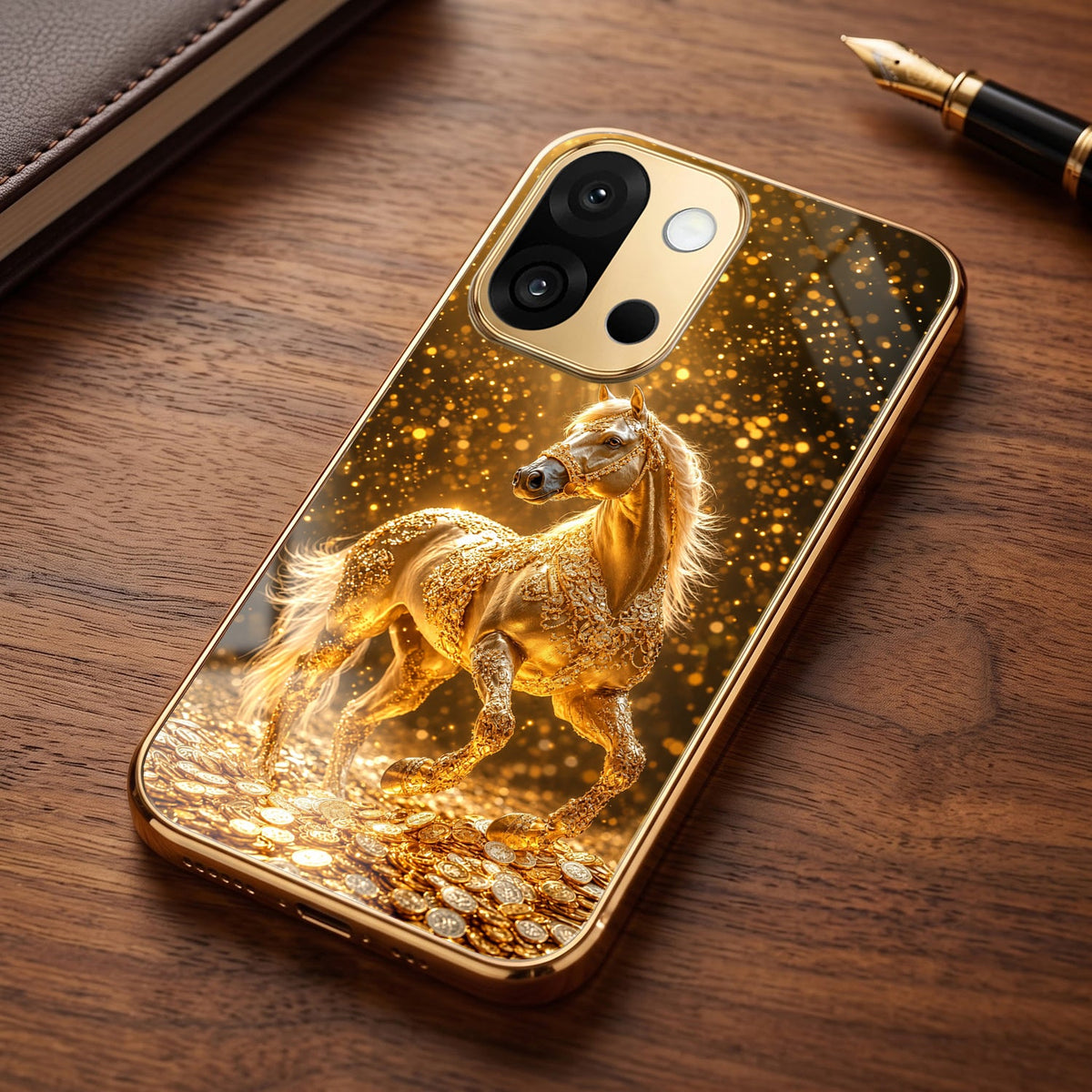 OnePlus 13s 5G Golden Horse Sparkle Gold Electroplated Glass Phone Back Case