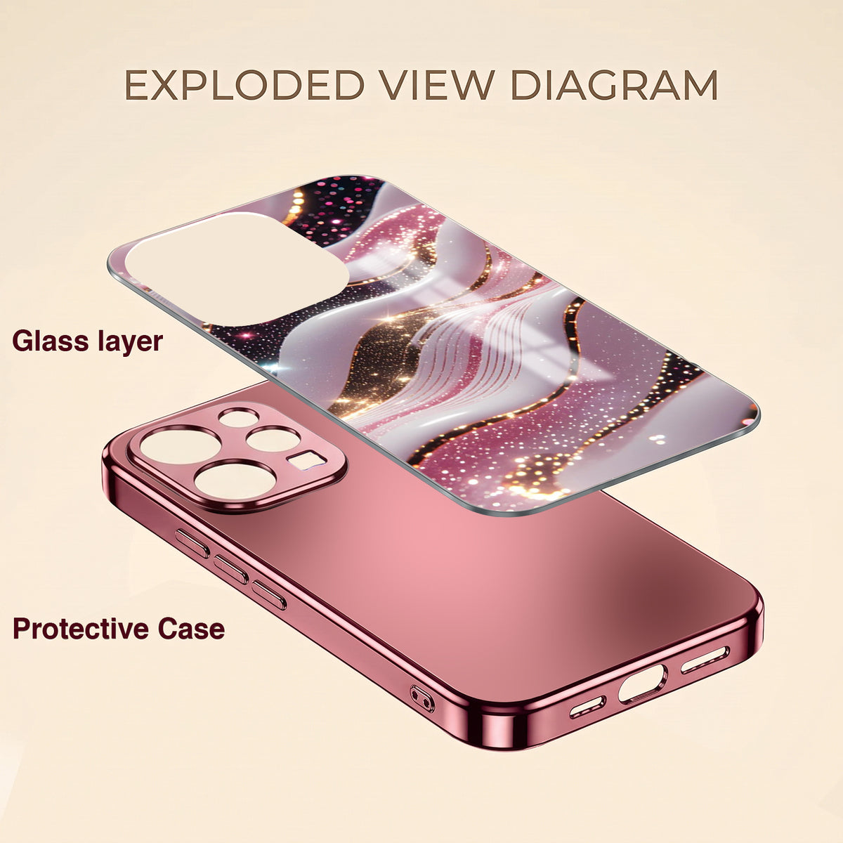 Vivo V70 5G Midnight Pearl Wave Pink Electroplated Glass Phone Back Case