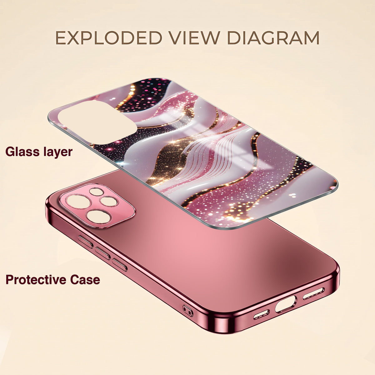Oppo Reno 15 Pro 5G Midnight Pearl Wave Pink Electroplated Glass Phone Back Case