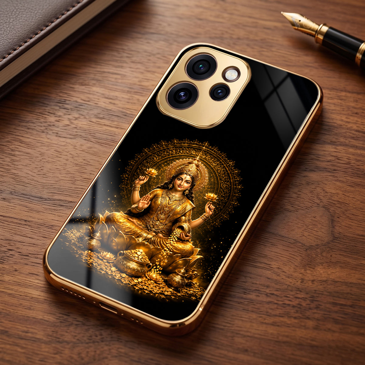 Oppo Reno 15 Pro Mini 5G Lakshmi Sacred Gold Electroplated Glass Phone Back Case