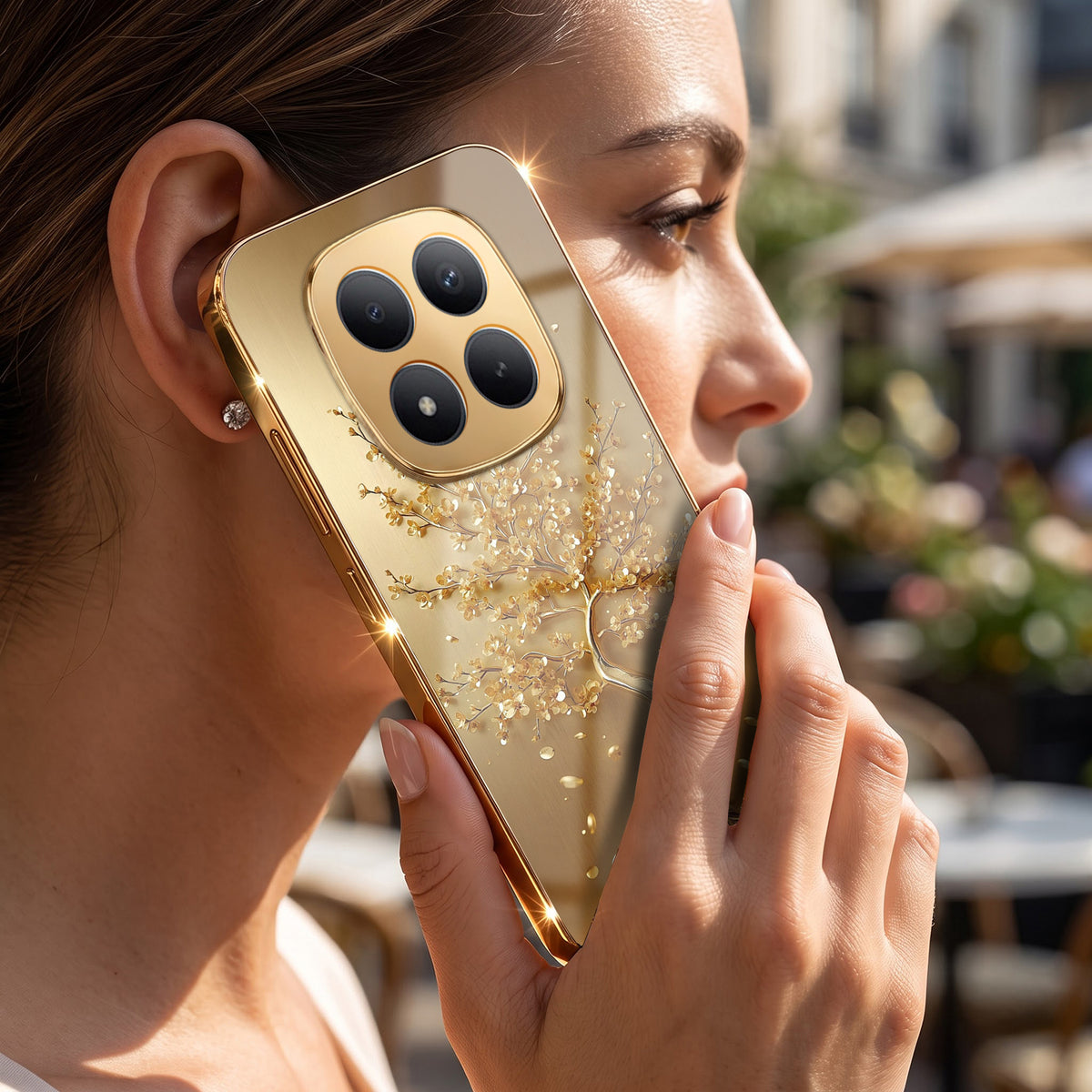 Redmi Note 15 Pro+ 5G Golden Tree Gold Electroplated Glass Phone Back Case