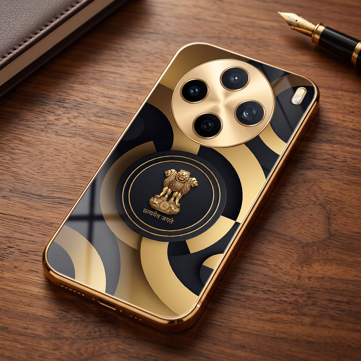 Vivo X200T 5G Royal Emblem Gold Electroplated Glass Phone Back Case