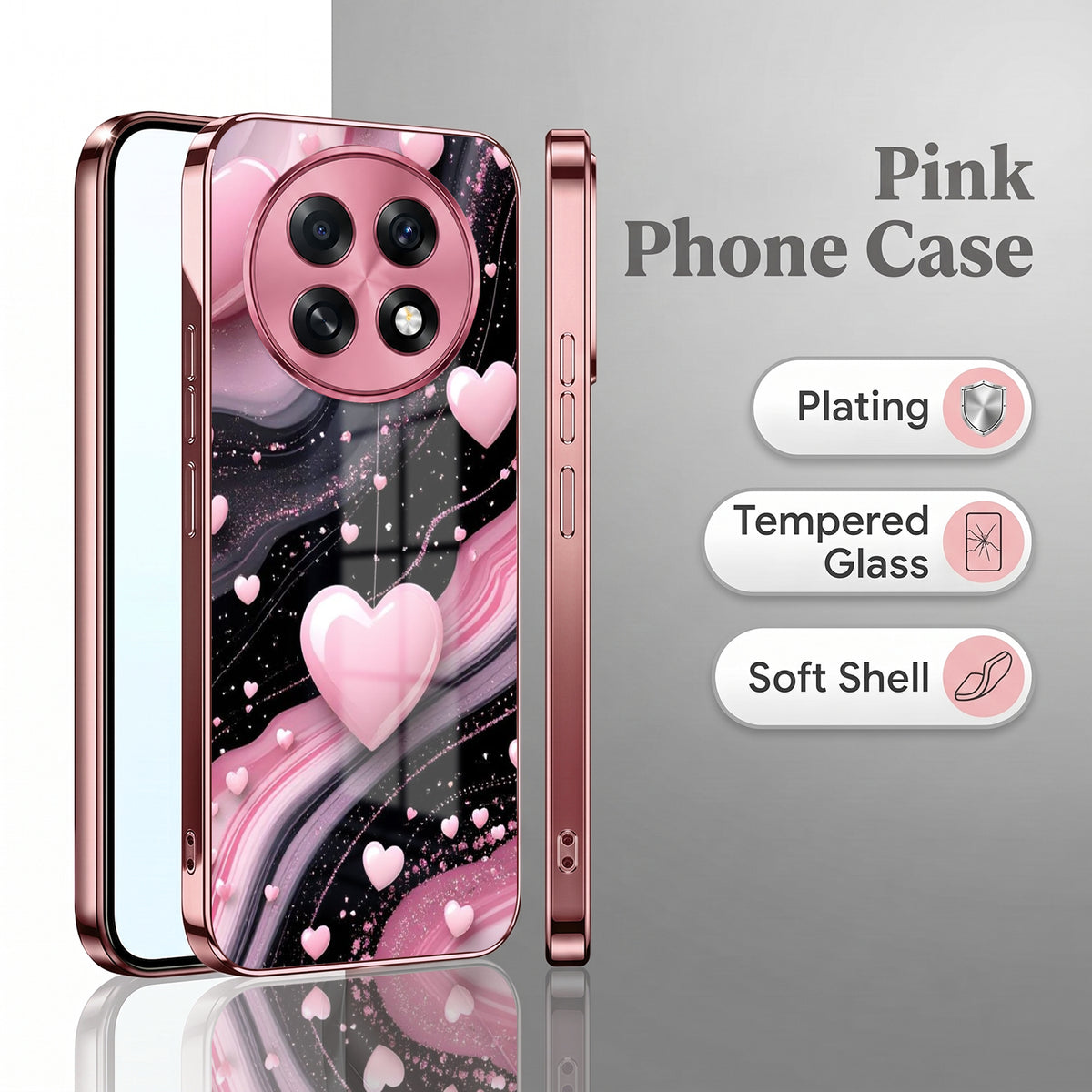 Oppo F31 Pro+ 5G Love Sparkle Pink Electroplated Glass Phone Back Case