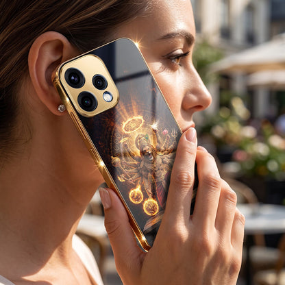 Oppo Reno 15 5G Lord Narasimha Gold Electroplated Glass Phone Back Case