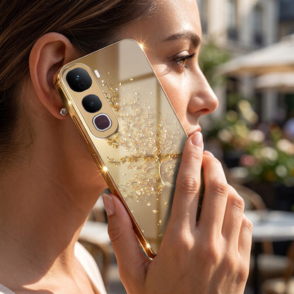 Vivo Y400 Pro 5G Golden Tree Gold Electroplated Glass Phone Back Case