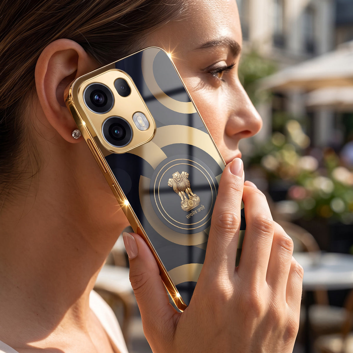 Oppo Reno 13 Pro 5G Royal Emblem Gold Electroplated Glass Phone Back Case