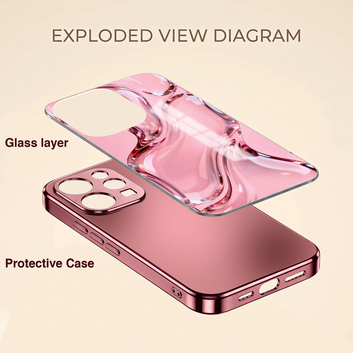 Vivo V70 5G Crystal Wave Energy Pink Electroplated Glass Phone Back Case