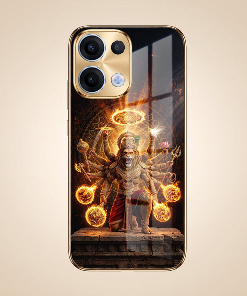 Oppo Reno 13 5G Lord Narasimha Gold Electroplated Glass Phone Back Case