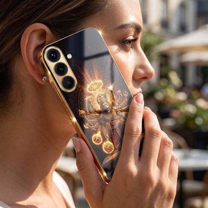 Samsung Galaxy A56 5G Lord Narasimha Gold Electroplated Glass Phone Back Case