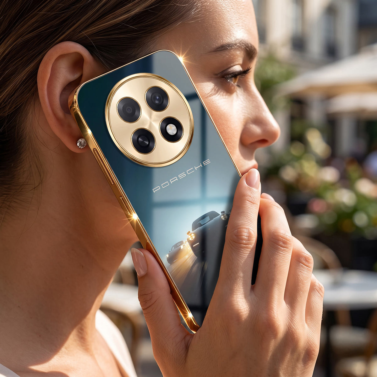 Oppo F31 Pro+ 5G Porsche Luxury Gold Electroplated Glass Phone Back Case