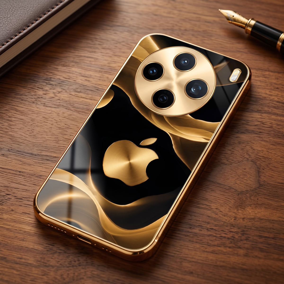 Vivo X200T 5G Luxury Wave Gold Electroplated Glass Phone Back Case