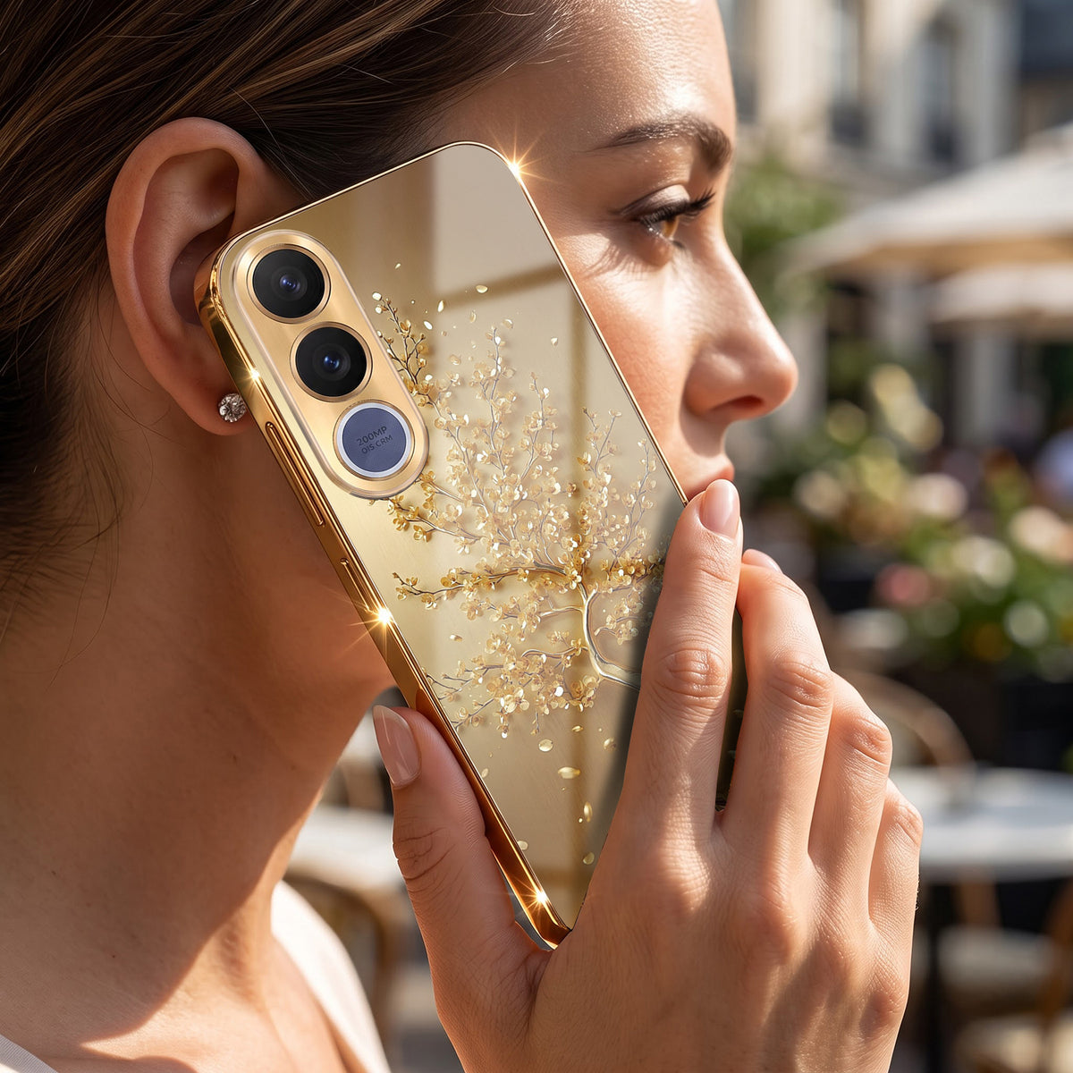 Vivo V70 FE 5G Golden Tree Gold Electroplated Glass Phone Back Case
