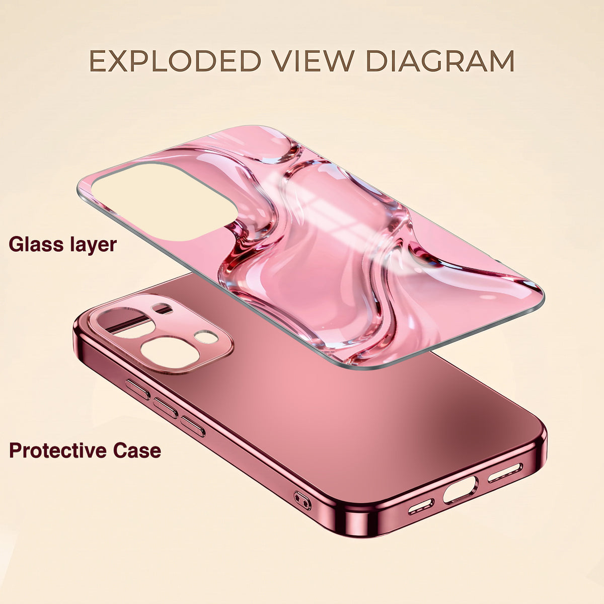 Vivo T5x 5G Crystal Wave Energy Pink Electroplated Glass Phone Back Case
