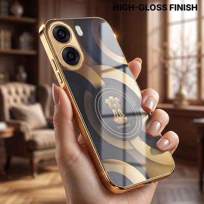 Oppo K14x 5G Royal Emblem Gold Electroplated Glass Phone Back Case