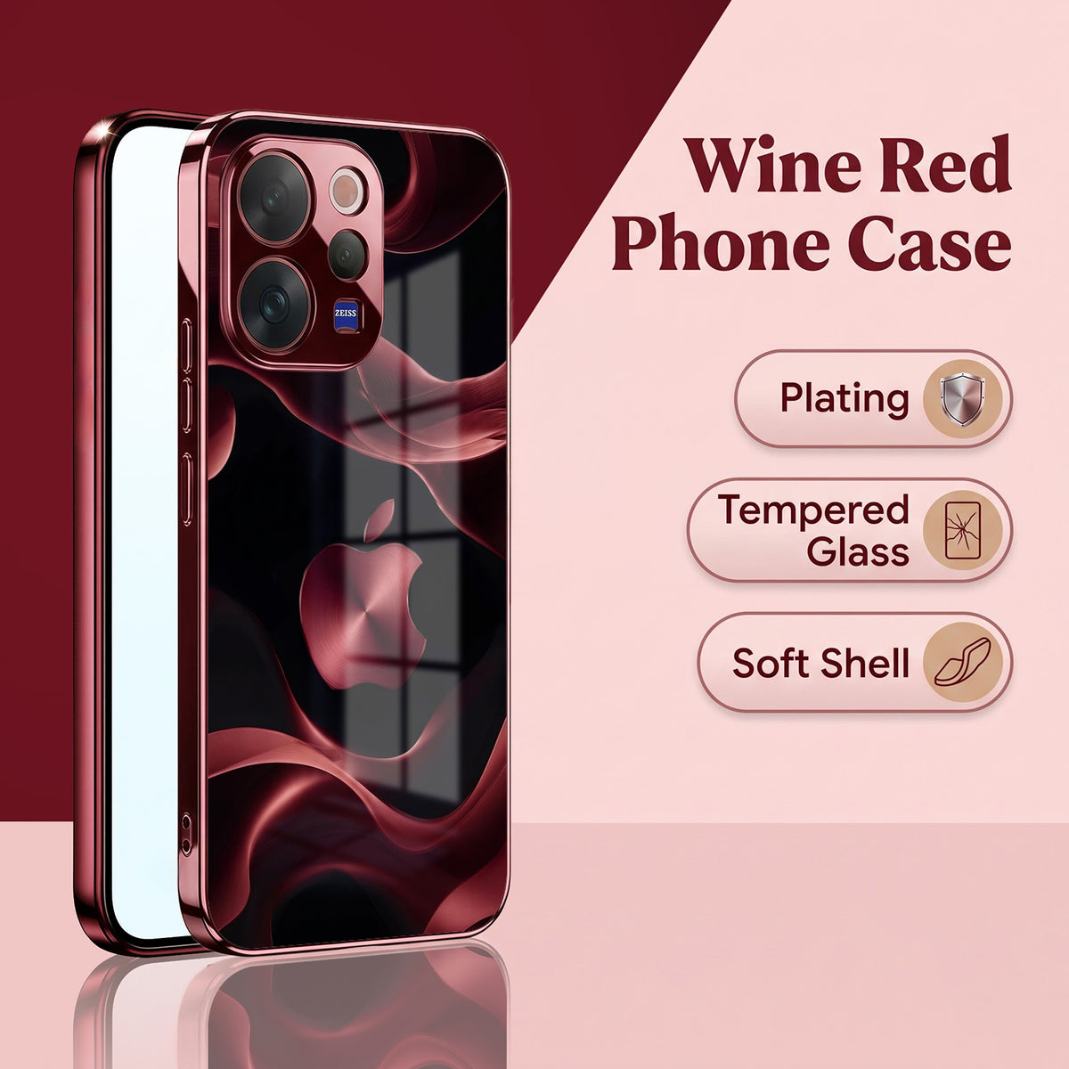 Vivo V70 5G Wave Apple Burgundy Electroplated Glass Back Case