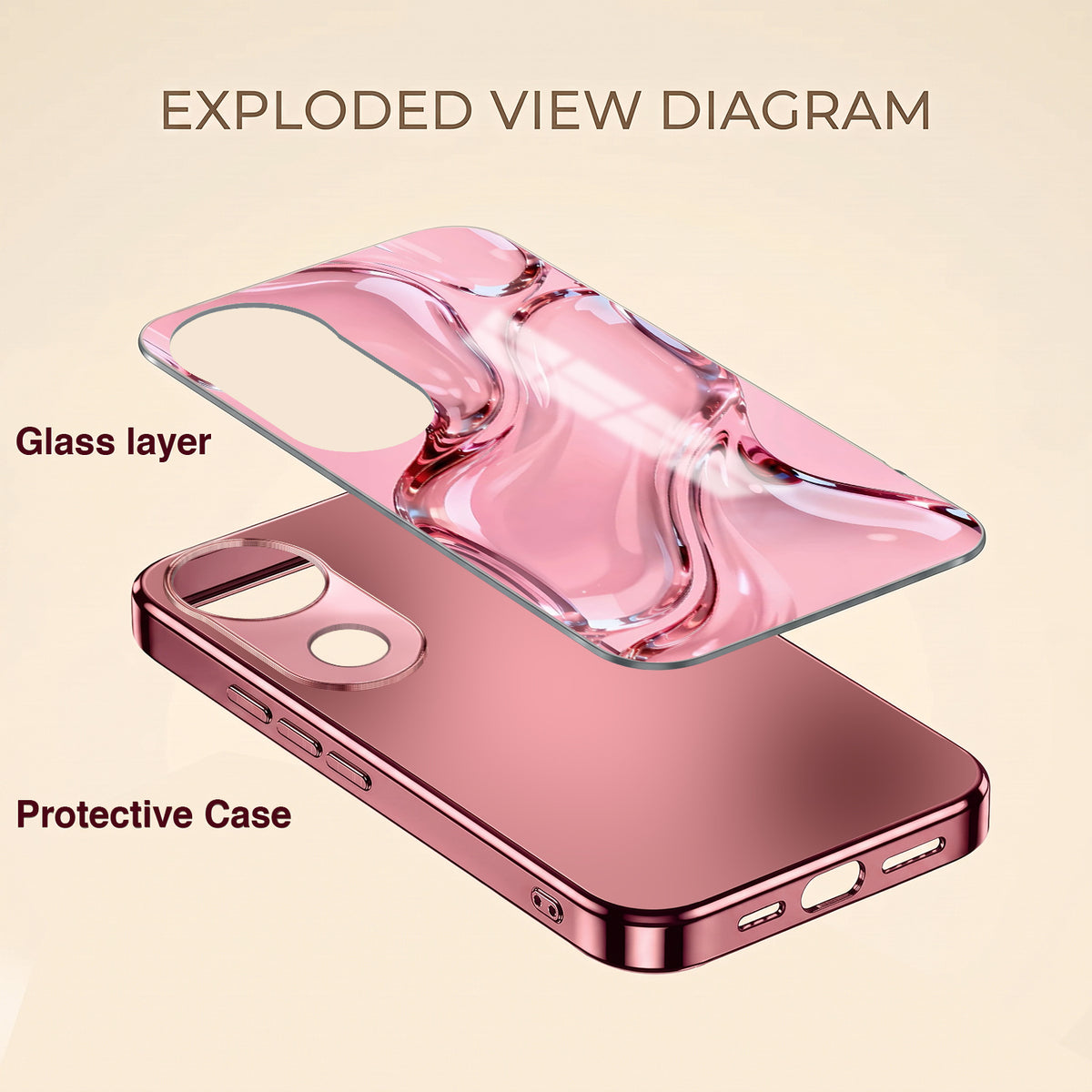 Vivo V50 5G Crystal Wave Energy Pink Electroplated Glass Phone Back Case