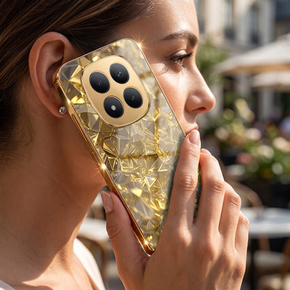 Redmi Note 15 Pro+ 5G Golden Diamond Shatter Gold Electroplated Glass Phone Back Case