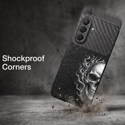 Samsung Galaxy A27 5G Skull Art Carbon Fiber Leather Hybrid Back Case