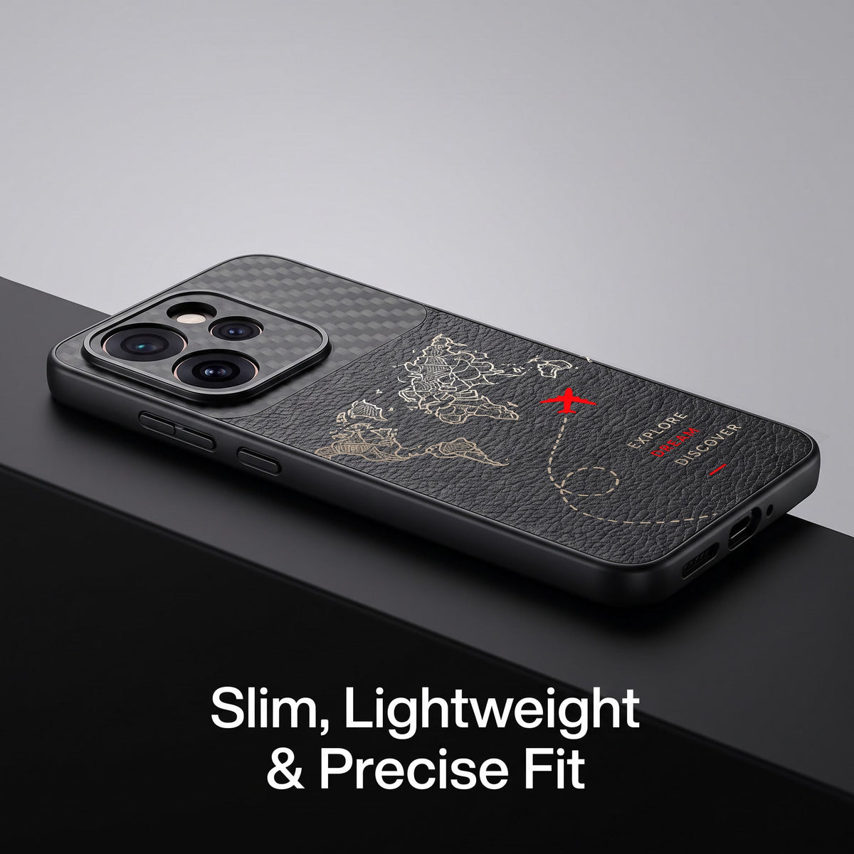 Oppo Reno 15 Pro Mini 5G Travel Map Carbon Fiber Leather Hybrid Back Case