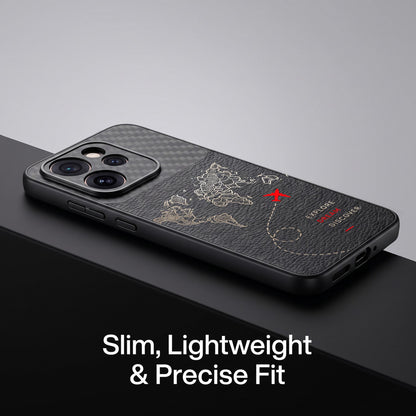 Oppo Reno 15 Pro Mini 5G Travel Map Carbon Fiber Leather Hybrid Back Case