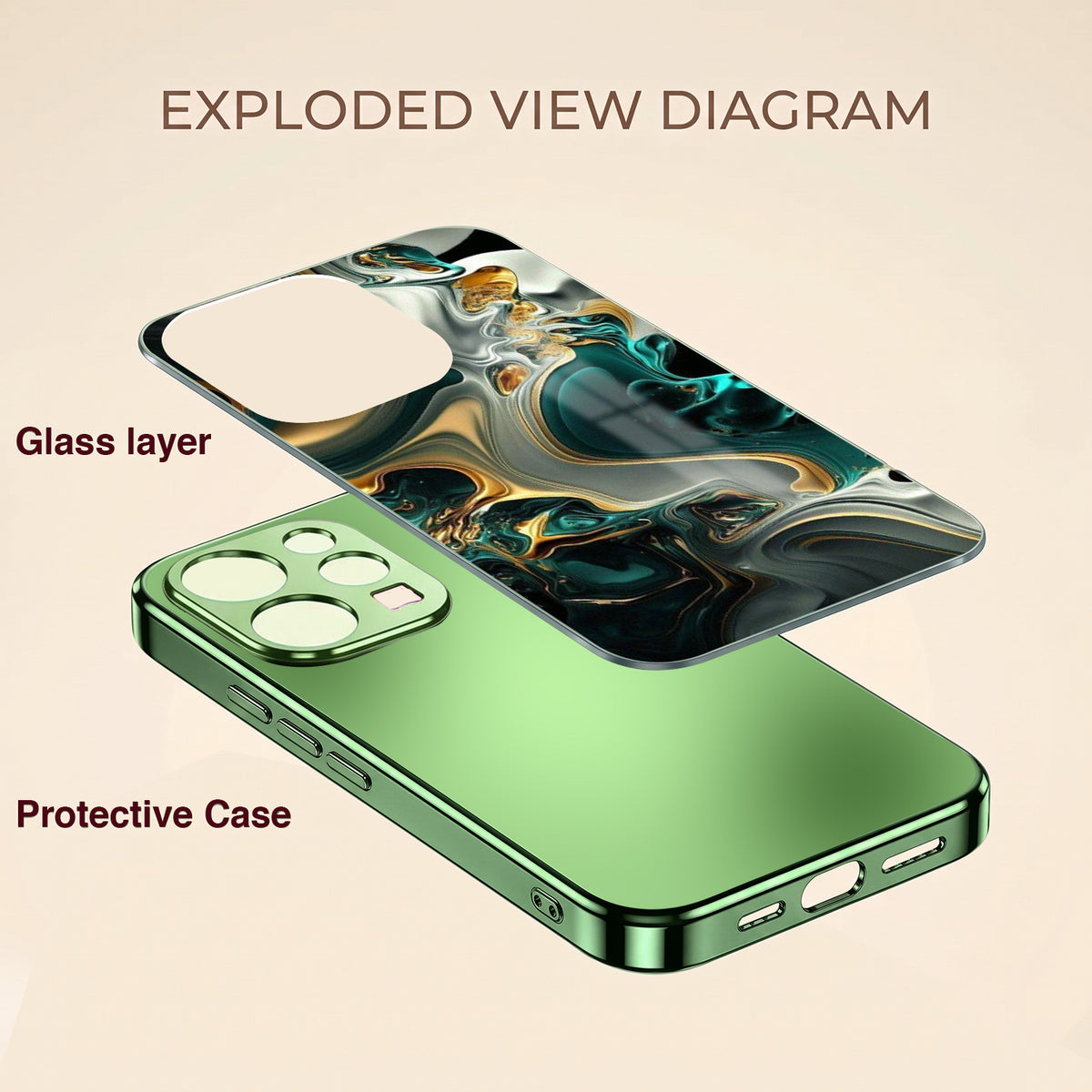 Vivo V70 Marble Green Electroplated Glass Back Case