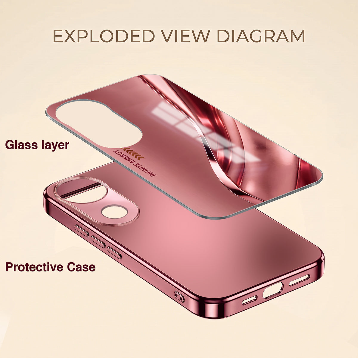 Vivo V50 5G Luxury Infinity Energy Pink Electroplated Glass Phone Back Case