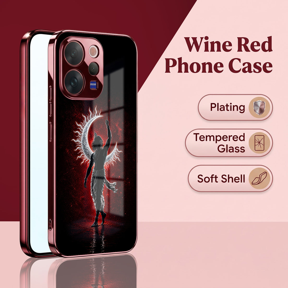 Vivo V70 5G Crimson Divine Burgundy Electroplated Glass Back Case