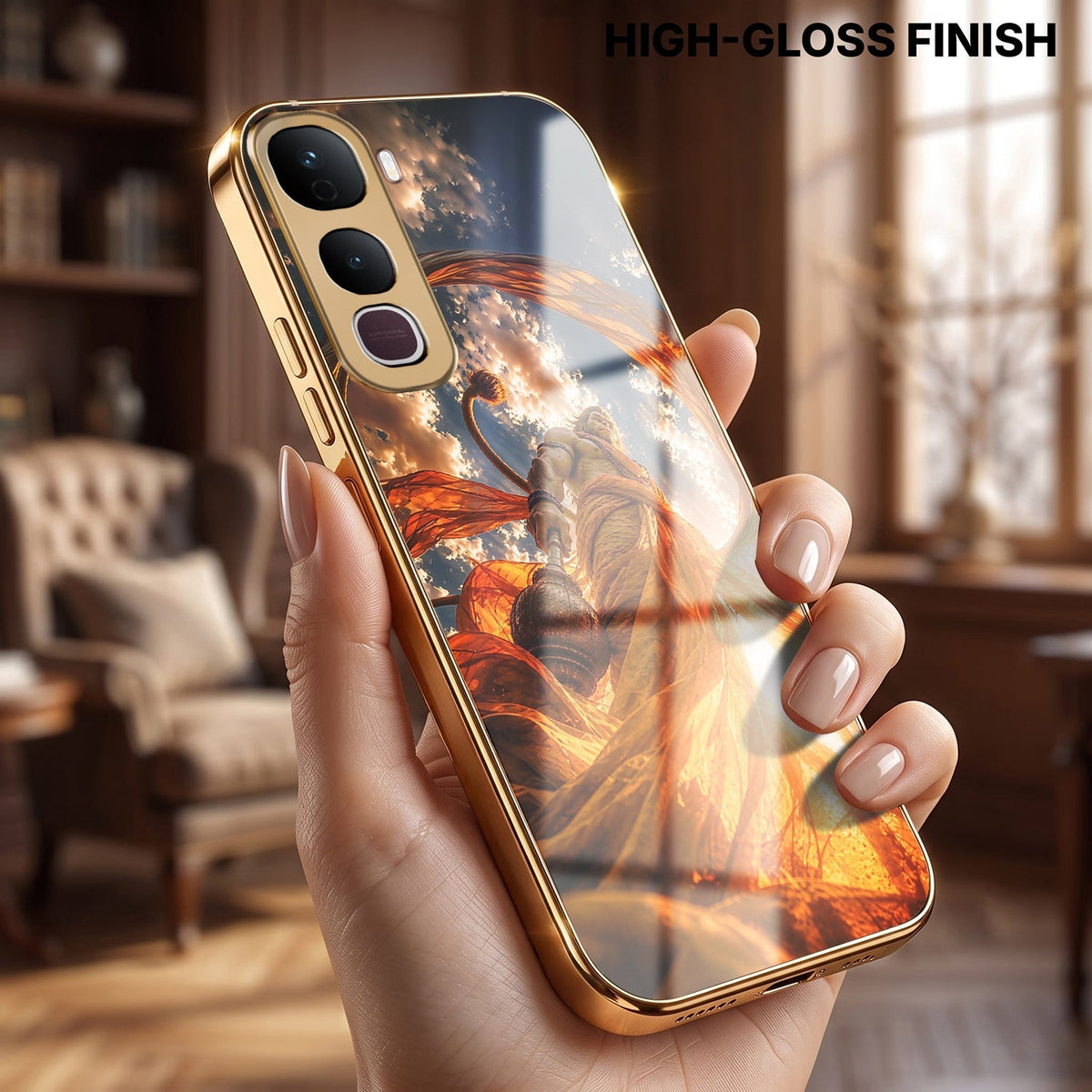 Vivo Y400 Pro 5G Divine Hanuman Gold Electroplated Glass Phone Back Case