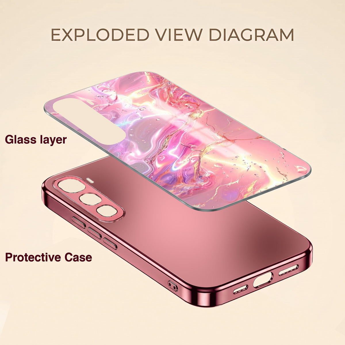 Vivo Y400 Pro 5G Pearl Aurora Pink Electroplated Glass Phone Back Case