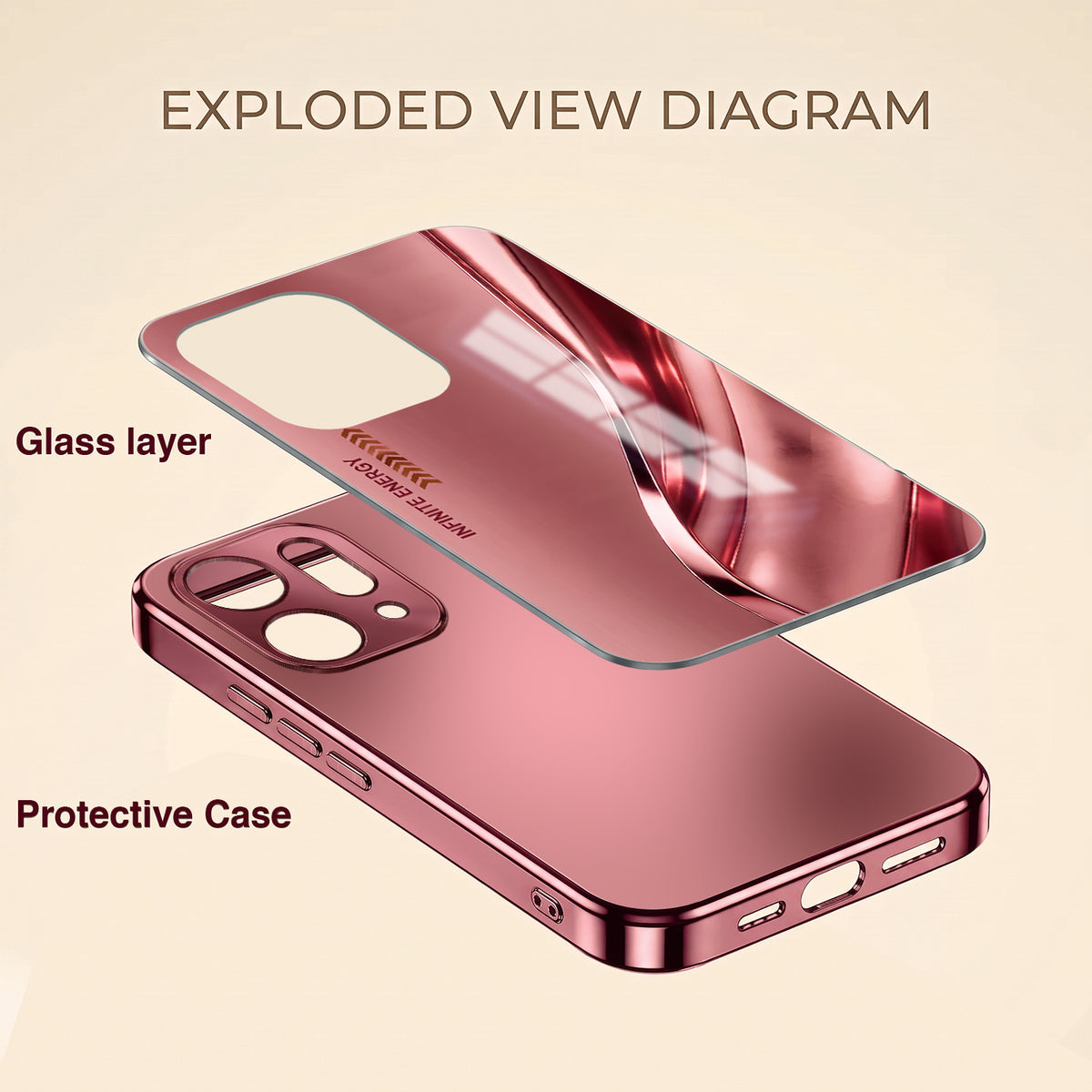 Oppo Reno 14 5G Luxury Infinity Energy Pink Electroplated Glass Phone Back Case