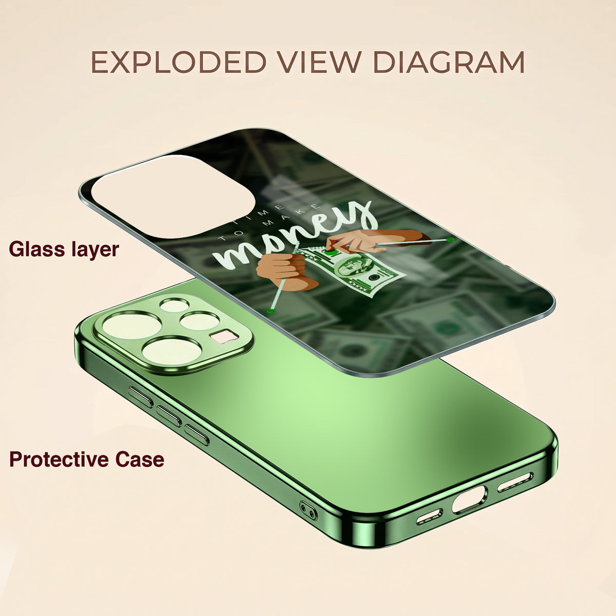 Vivo V70 5G Make Money Green Electroplated Glass Back Case