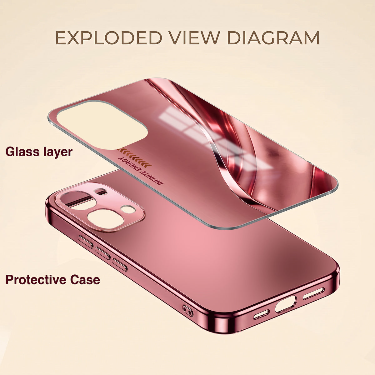 Vivo T5x 5G Luxury Infinity Energy Pink Electroplated Glass Phone Back Case