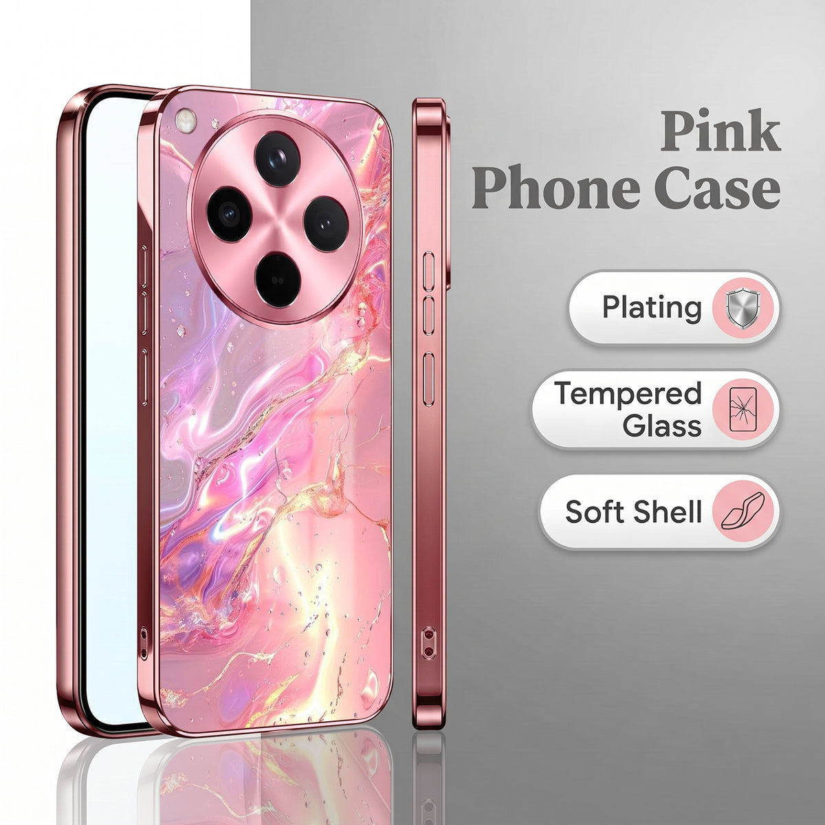 Oppo Find X8 5G Pearl Aurora Pink Electroplated Glass Phone Back Case