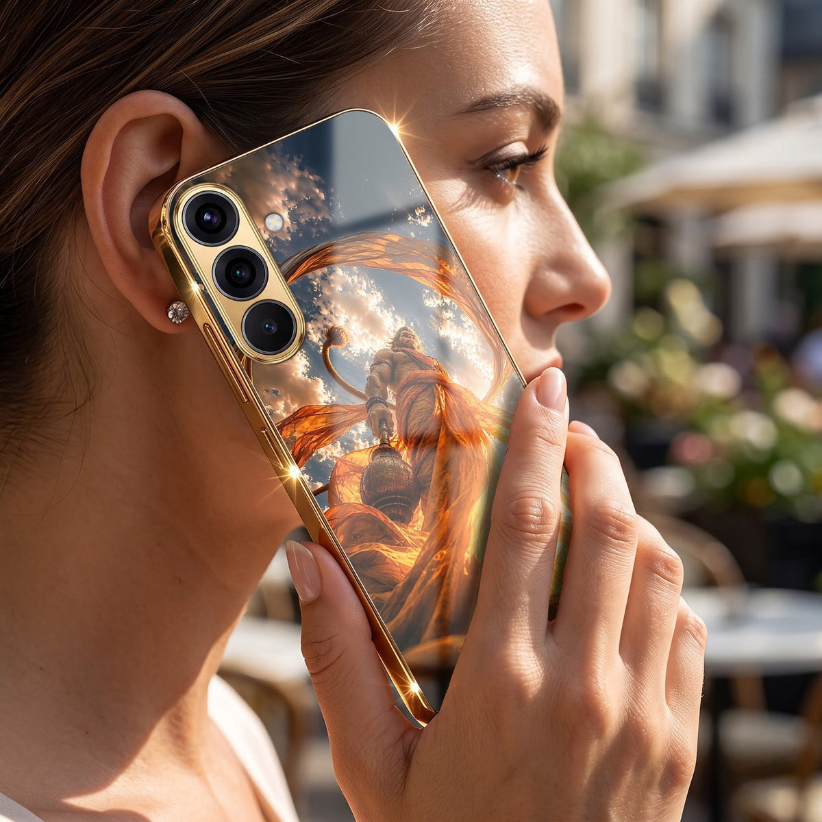 Samsung Galaxy A36 5G Divine Hanuman Gold Electroplated Glass Phone Back Case