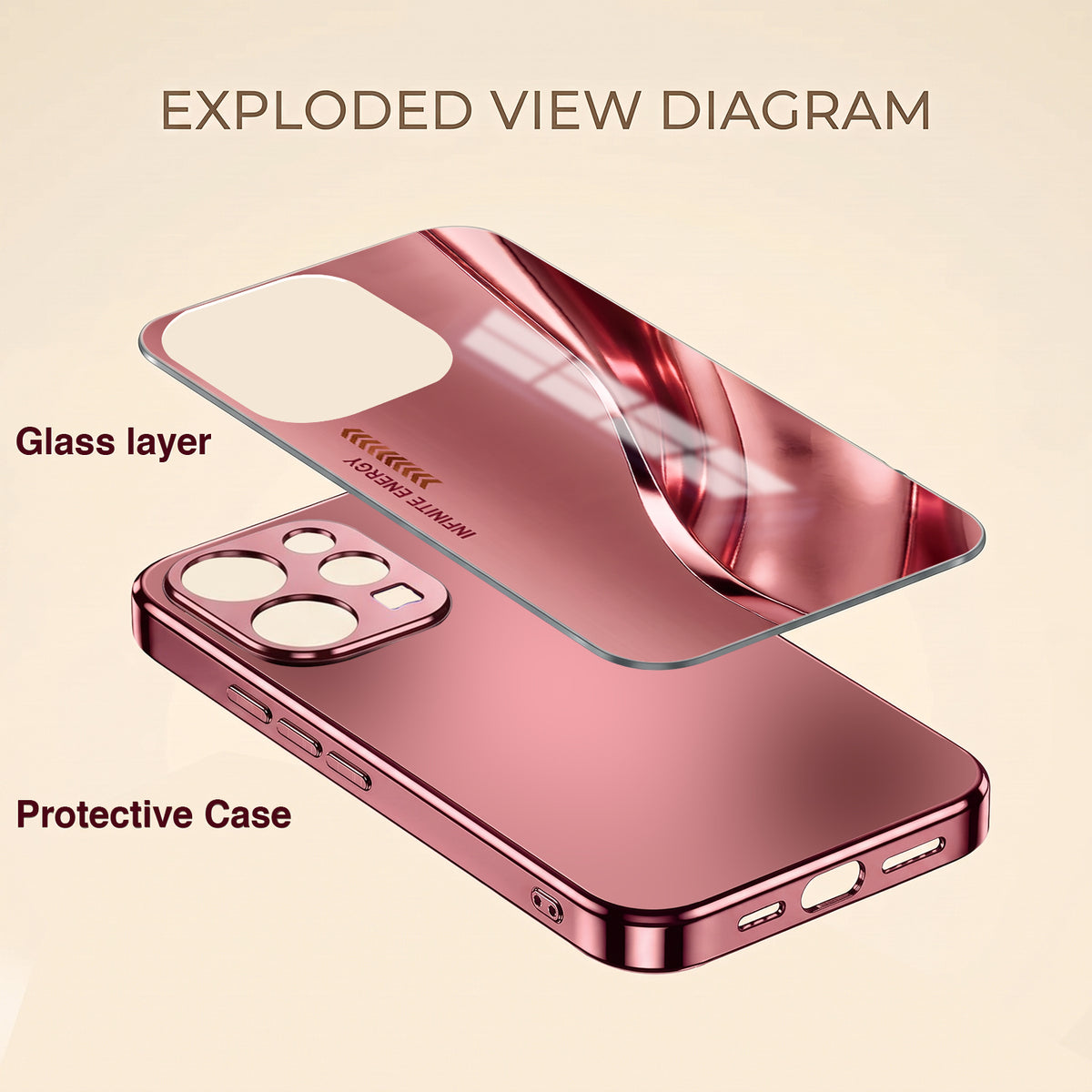 Vivo V70 5G Luxury Infinity Energy Pink Electroplated Glass Phone Back Case