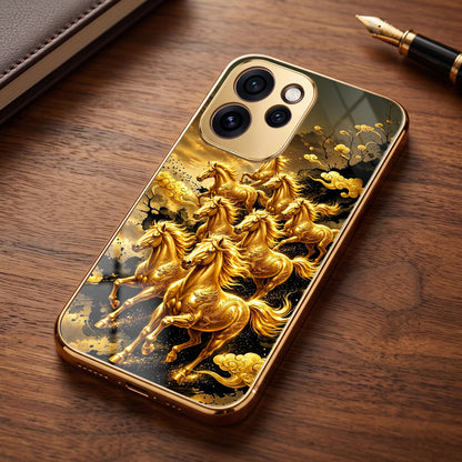 Oppo Reno 15 Pro Mini 5G Horses Royal Glory Gold Electroplated Glass Phone Back Case