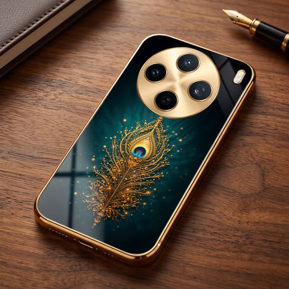 Vivo X200T 5G Golden Peacock Feather Gold Electroplated Glass Phone Back Case