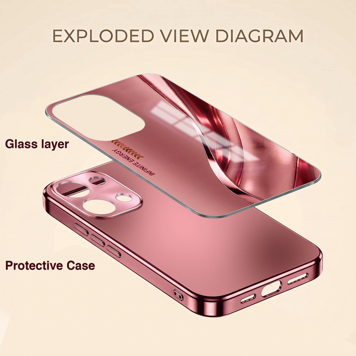 Oppo Reno 13 5G Luxury Infinity Energy Pink Electroplated Glass Phone Back Case