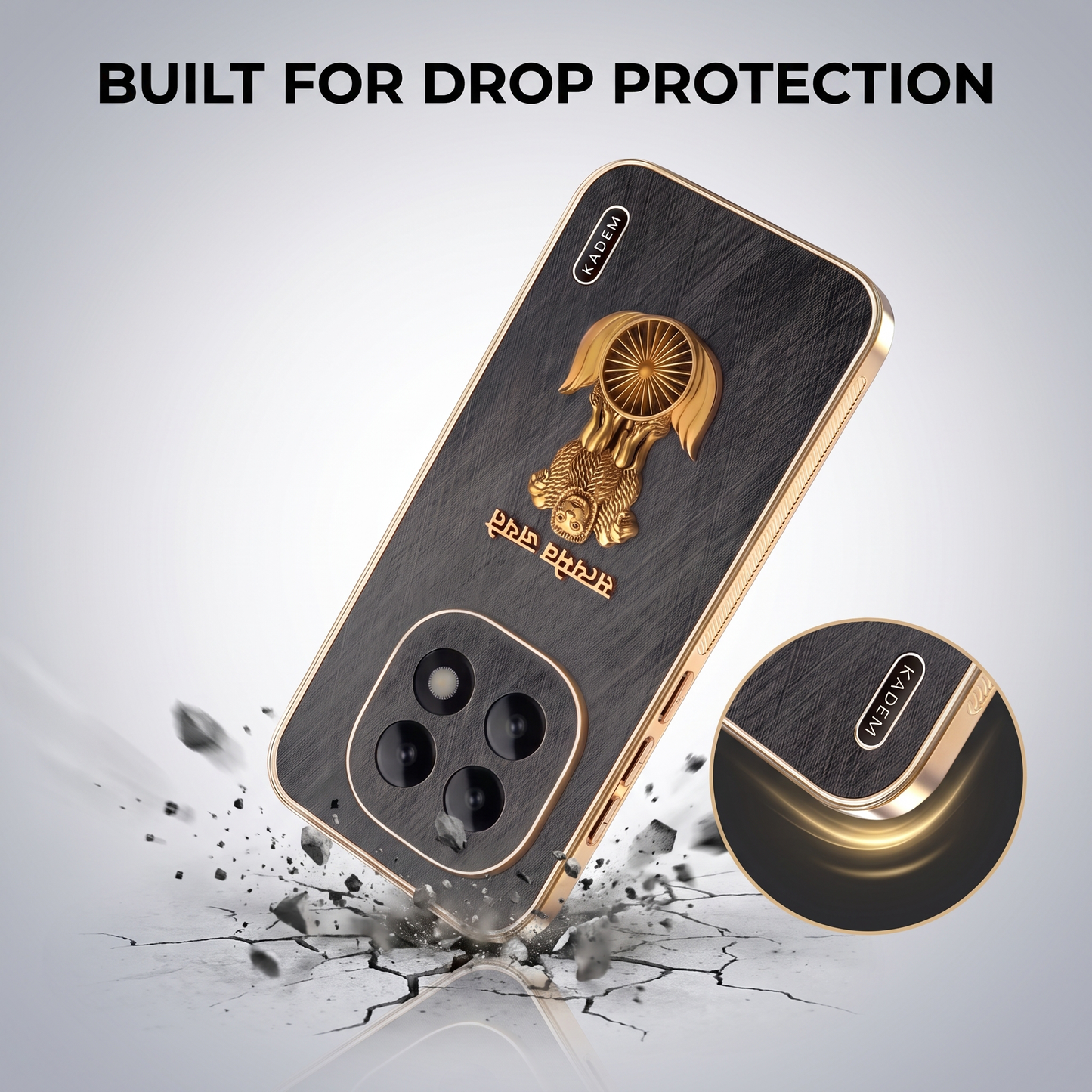 Oppo F29 Pro 5G Satyamev Jayate 3D Electroplated Frame Gold Thread Pattern Hard Back Case